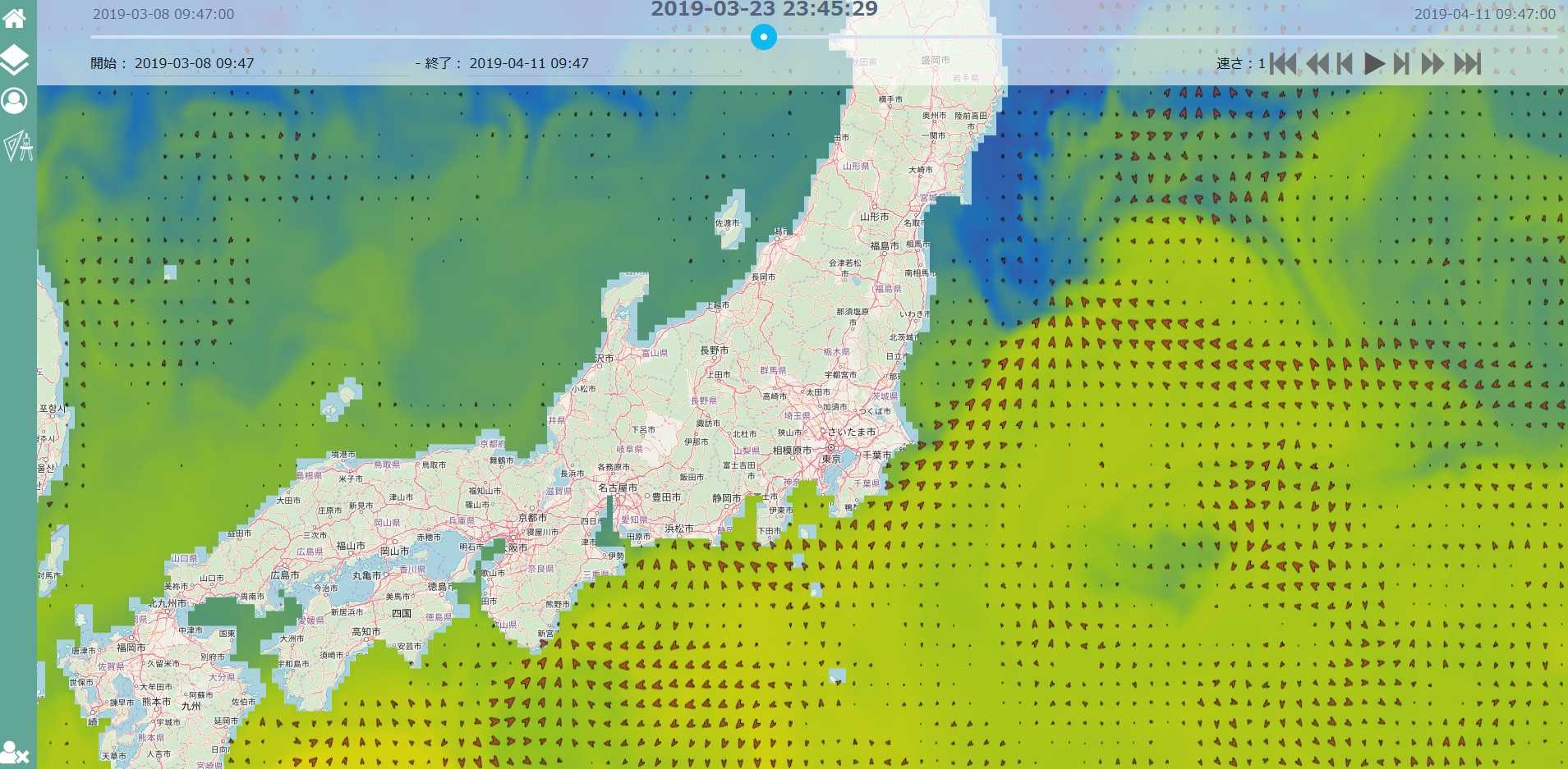 図2：WebGIS表示（海水温モデル＋流速モデルの例）