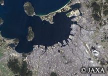 だいちから見た日本の都市 博多周辺：衛星画像