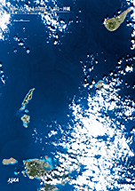 だいちから見た日本の都市 沖永良部島～与論島～沖縄：衛星画像（ポスター仕上げ）