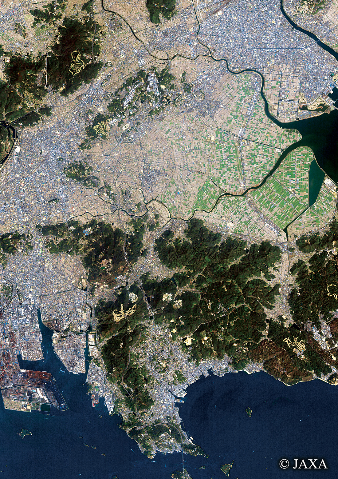 だいちから見た日本の都市 倉敷市周辺:衛星画像