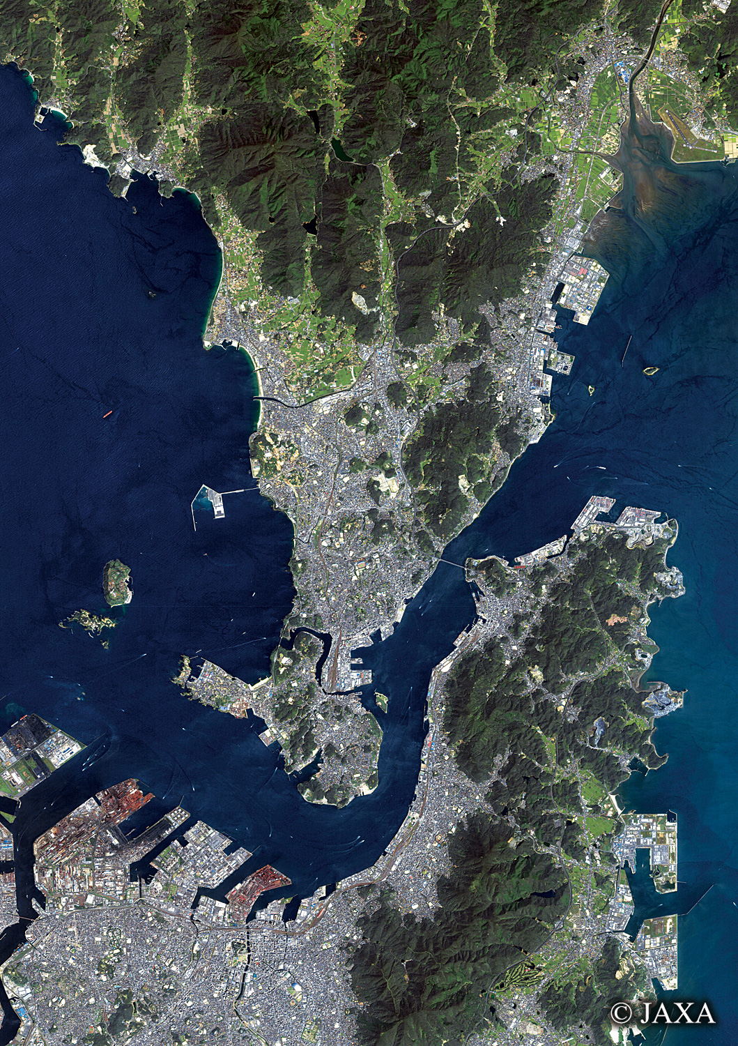 だいちから見た日本の都市 関門海峡:衛星画像