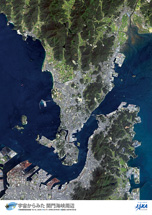 だいちから見た日本の都市 関門海峡：衛星画像（ポスター仕上げ）