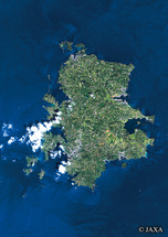 だいちから見た日本の都市 壱岐島：衛星画像